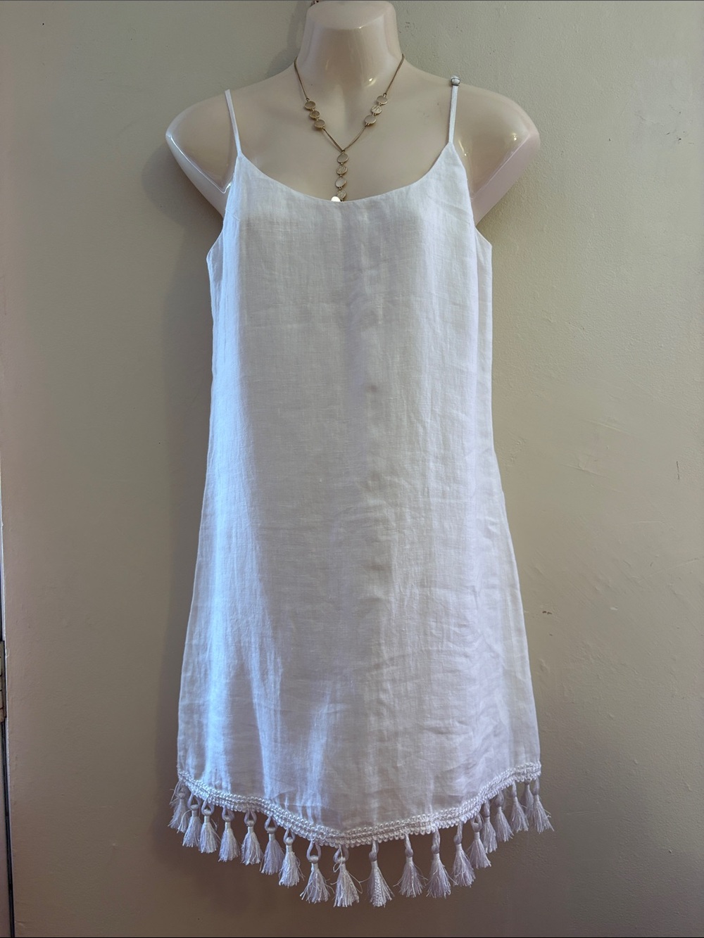 Club Monaco White Linen Tassel-Trim Slip Dress - Picture 1 of 7